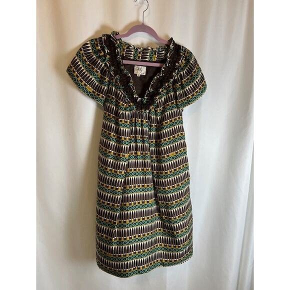 Milly Of New York 100% Silk Short-Sleeve Tribal-Print Dress Sz 4 Lined - Picture 1 of 9